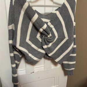 Gray and Cream Striped Women's Sweater